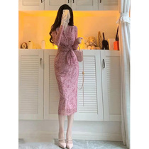 Style pink Pink Broken Flowers Tandem Dress Lady Spring 2022 New sister name Yuanyuan High feeling light extravagant and luxurious long dress