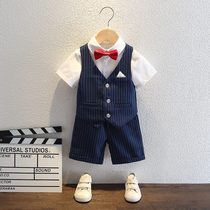 Boys suit short sleeve summer new baby performance clothes wedding flower girl dress four-piece childrens summer dress