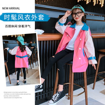 Girls long fashionable color-dressing windbreaker Spring and Autumn Korean version of the middle-aged girl foreign-style childrens clothing autumn childrens coat