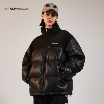 BENMYSHOWER national tide cotton clothes mens Tide brand PU leather jacket new coat bread loose cotton padded jacket couples