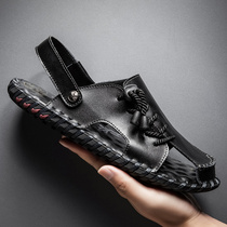 2022 new male Baotou sandals big code Summer outwear trendy non-slip genuine leather driving soft bottom beach sandals