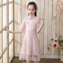 Girls Cheongsam 2021 New Summer Dress Zhongda Childrens Tang Dress Girls Hanfu Guzheng Performance Fame Dress