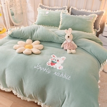 Winter thickened milk velvet four-piece double-sided coral velvet sheets quilt cover flannel bed hats bedding