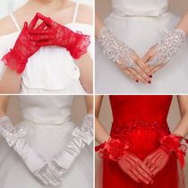 Bride Gloves Lace Red White Wedding Gloves Wedding Wedding Wedding Gloves Short Long Satin Gloves