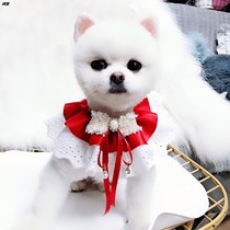 Pet cat dog with New Year red lace bib saliva towel Bell scarf Bell scarf small dog Teddy Bomei
