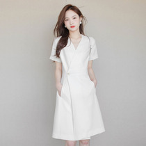 2021 French thin light luxury chic high-end sense of design Niche womens thin white dress summer