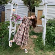 Bubble sleeve floral dress womens 2021 summer new French temperament loose thin design student skirt
