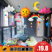 Childrens room decoration Moon stars Rainbow clouds raindrops hanging kindergarten corridor classroom creative air hanging