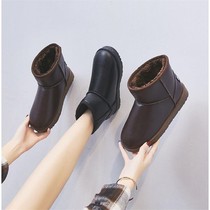 Winter leather snow boots women waterproof non-slip short tube warm thick boots Korean students cotton shoes flat low boots
