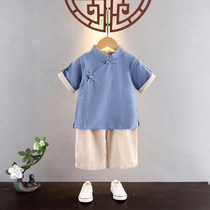 Hanfu childrens Chinese style childrens clothing summer short-sleeved retro clothing Boys Republic of China style clothing improved young master clothing Chinese school clothing