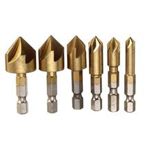 6PC hexagonal shank plated titanium five-edged chamfered knife 3PC Chambering Chamfers 12mm16mm19mm Woodworking Countersink