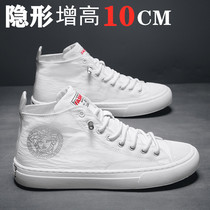 Mens 10cm summer breathable trendy shoes canvas mens invisible inner height mens shoes 8CM casual white shoes