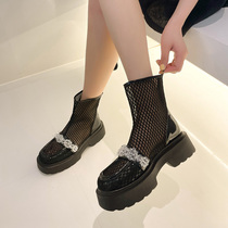 Net Boots Woman Hollowed-out 2022 Summer New Style Short Boots Thick Sole Sandals Martin Boots Breathable Mesh Black Cool Boots