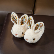Childrens cotton slippers winter girls indoor rabbit home hair bag with 2 years old 3 treasure cotton shoes children autumn cute