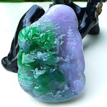Jade A goods double color full green dragon brand Guan Gong landscape brand Guanyin blue water special Xianxian violet pendant