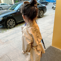 Korean girls  jackets spring and autumn 2021 new tops childrens girls baby mid-length windbreaker British wind coat