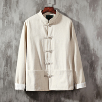 Chinese style Tang suit Hanfu Chinese style mens retro costume Coats cotton and linen jacket ethnic embroidery Zen clothing linen top