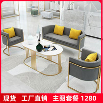 Nordic Wrought iron sofa Light luxury net red card beauty salon leisure reception chair Modern simple sofa coffee table combination