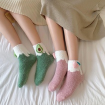 Coral velvet socks women winter home socks plush thickened postpartum towel socks moon floor socks cute sleep socks