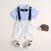 Boy suit suit suit 2021 new flower girl dress male summer Korean British wedding strap baby one year old suit