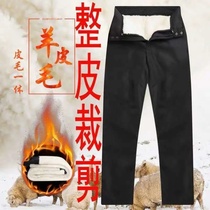 Sheep shearing sheepskin pants male fur wool trousers leather middle-aged and elderly high-waisted pants thickened pants warm
