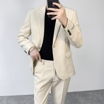 Winter high-end feeling light ripe wind apricot color small suit men's suit ruffian handsome Korean version slim casual suit coat trend