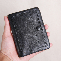 Wallet Male Short Leather Tide Models Handmade Tannic Leather Briefs for small wallet Students Young mens leather clips silver bag
