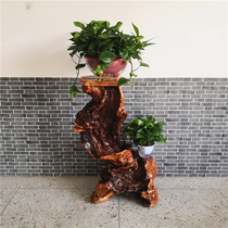 Classical indoor flower plate landing solid wood tree root decoration corner flower pot porch art wood shelf flower shelf
