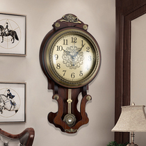 European style retro wall clock living room home solid wood wall watch atmospheric decoration mute clock creative fashion personality clock