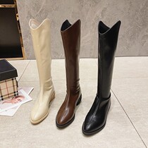 White boots Western cowboy boots 2021 new autumn pointed head no knee boots high boots high boots Knight boots