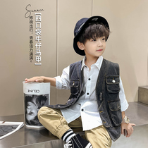  Boys denim vest Korean version 2021 spring and autumn new large childrens clothing vest outer wear thin childrens western style autumn trend