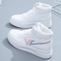  Autumn high-top shoes womens 2021 new all-match explosion-proof white shoes thick-soled ins autumn and winter board shoes casual sports shoes