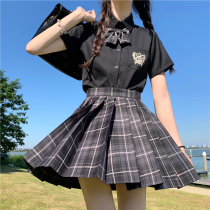 Dark black JK uniform skirt genuine suit Full set of Japanese summer college style student girl pleated skirt cotton shirt