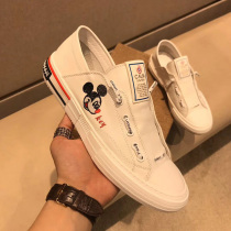 European station leather white board shoes Tide brand casual Mickey mouse shoes breathable one pedal lazy white shoes mens shoes