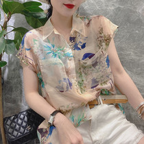 Chiffon shirt womens design sense niche new 2021 summer thin short-sleeved shirt Western style silk top women