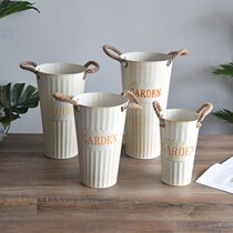 Retro dried flower iron bucket iron flower tube flower flower arrangement bucket wake flower bucket flower bucket bamboo stick flower Flower Flower bucket decorative flower bucket
