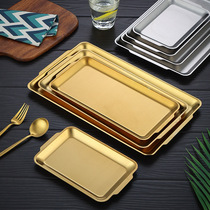  Thickened 304 stainless steel rectangular plate Korean barbecue plate Flat plate Korean cuisine sushi plate Fruit tray