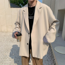 Casual blazer mens spring and autumn Korean trend ins Hong Kong style British loose retro Ruffian handsome suit jacket