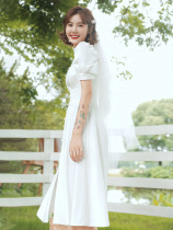 Fan-style light wedding dress satin small white dress minimalist daily white dress with wedding collar certificate registration for a small gown