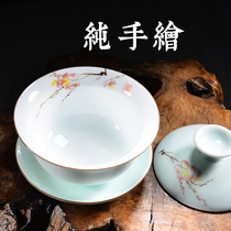 Ceramic hand-painted bowl three Cai Tea Bowl single kung fu to tea cup Jingdezhen tea set blue and white white porcelain pure handmade