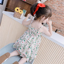  Girls dress 2020 summer new childrens chiffon skirt baby Western style net red floral suspender princess skirt