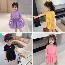 Girls Dress Little girl Baby Princess Dress Childrens short sleeve Solid color skirt Western style children hollow summer dress
