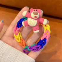 Children's bear head rope girl's colorful hair ring cute girl woven rubber band headdress hair does not hurt hair rope