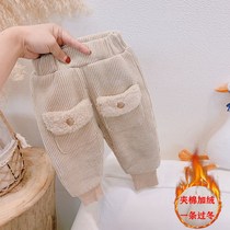 Girls plus cashmere pants 2021 new winter clothes foreign style children's pants baby autumn and winter padded warm cotton pants