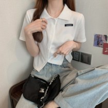 College wind bear short sleeve T-shirt female summer 2021 Korean slim polo collar white short coat women