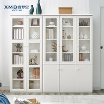 Ximengbao bookcase solid wood bookcase modern simple pine two-door lockers landing shelf white bookcase