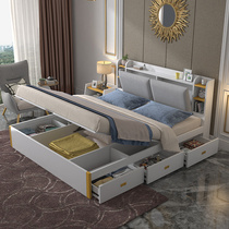 Pimas post-modern light luxury pneumatic high Box storage bed double storage multi-function master bedroom small apartment plate fy