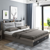 Muyue modern Nordic simple bed double bed high Box storage bed fabric soft bed wedding bed