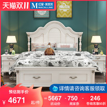 Parbaza new American country double solid wood bed 1 51 8 meters wedding bed white children princess bed bedroom