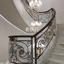 Old blacksmith stair handrail Attic stair guardrail Rotating wrought iron stairs Household duplex wrought iron stairs